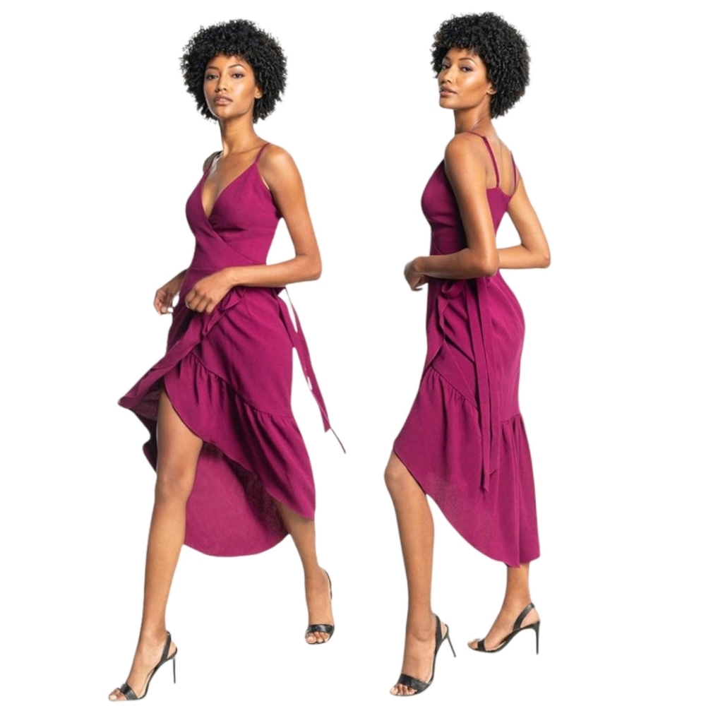 DRESS THE POP DELPHINE WRAP DARK MAGENTA DRESS